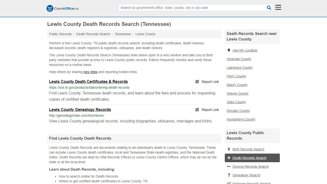 Death Records Search - Lewis County, TN (Death ...