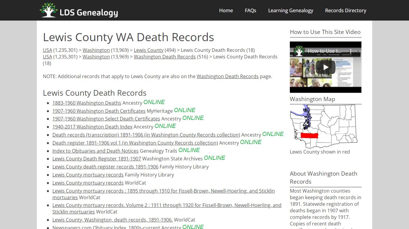 Lewis County WA Death Records - LDS Genealogy